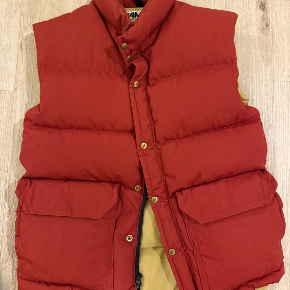 Red Puffer Vest with Quilted Design and Raised Collar